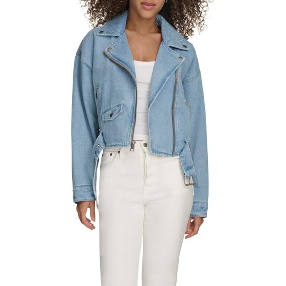 Levi's Denim Crop Moto Jacket Size M - Picture 3 of 13